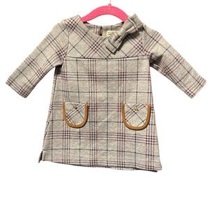 Bow-Accent Plaid Kids Dress in Grey, Navy and Red - Brand: Hope & Henry